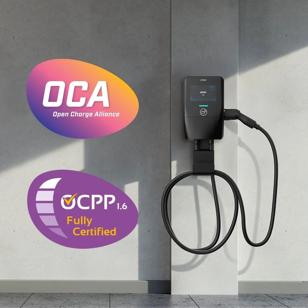 EV Series charger with OCPP and OCA badges to show certification